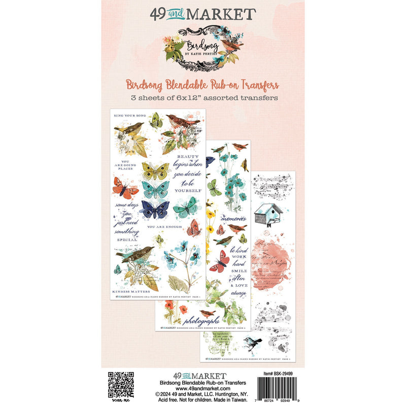 49 and Market Birdsong Blendable Rub - on Transfer Set - Craftywaftyshop