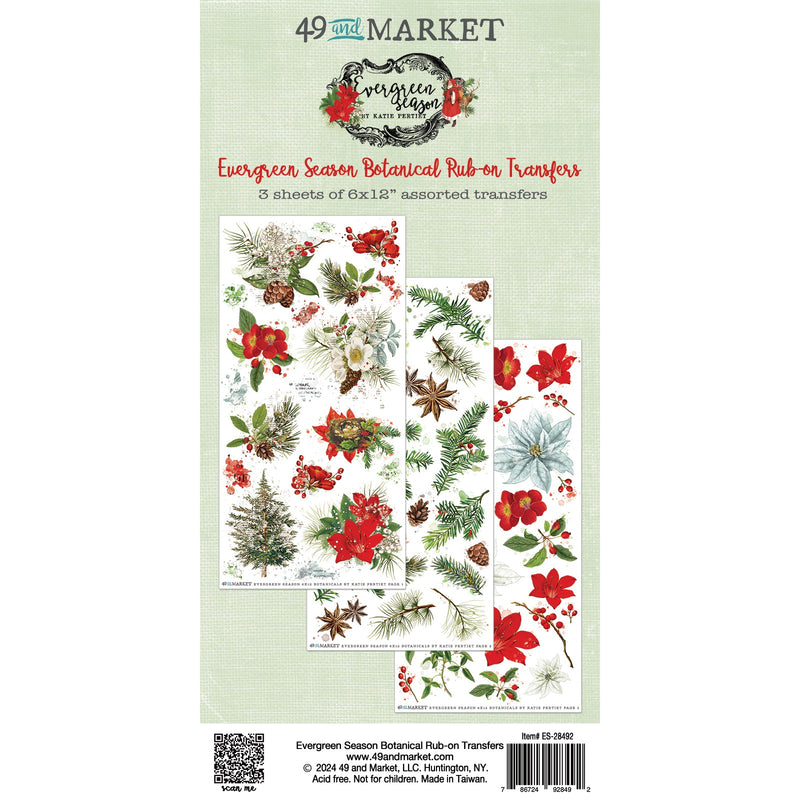 49 and Market Evergreen Season Botanical Rub - on Transfer Set - Craftywaftyshop