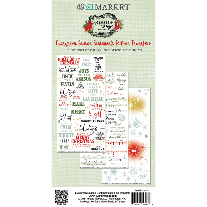 49 and Market Evergreen Season Sentiments Rub - on Transfer Set - Craftywaftyshop