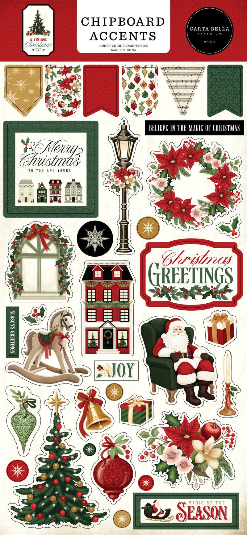 Carta Bella A Vintage Christmas 6x13 Chipboard Accents - Craftywaftyshop