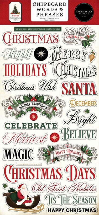 Carta Bella A Vintage Christmas 6x13 Chipboard Words & Phrases - Craftywaftyshop