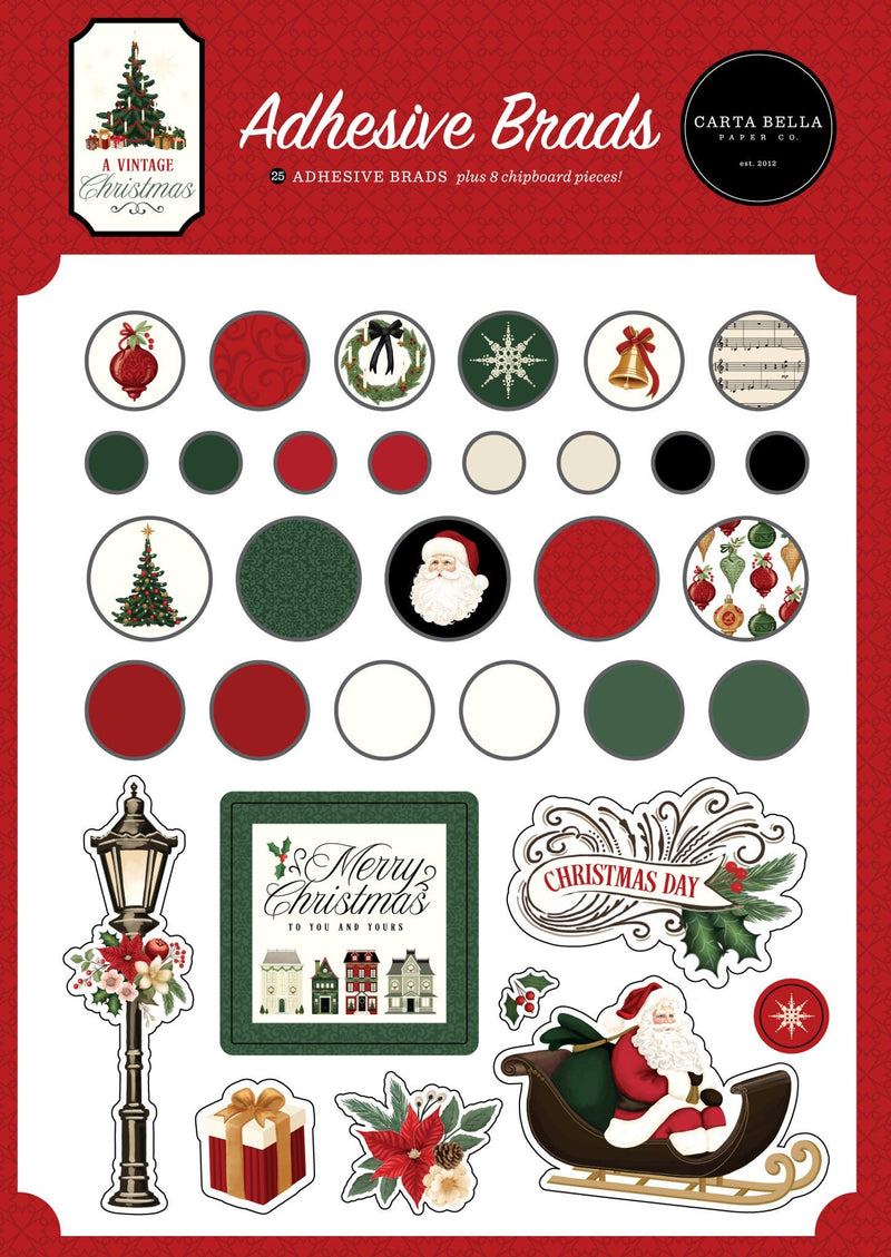 Carta Bella A Vintage Christmas Adhesive Brads - Craftywaftyshop