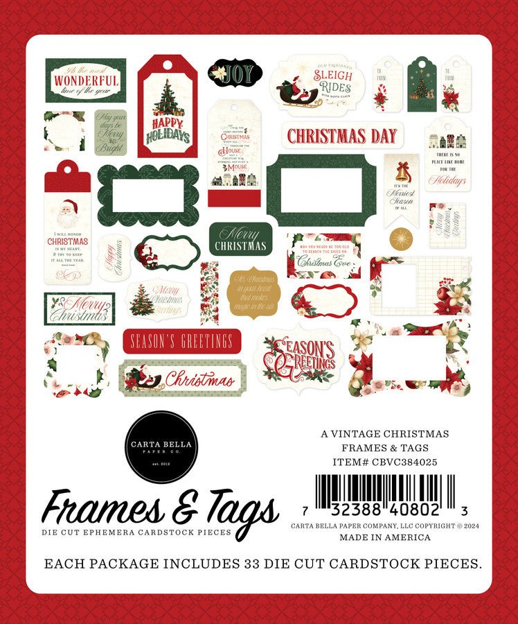 Carta Bella A Vintage Christmas Frames & Tags Ephemera - Craftywaftyshop