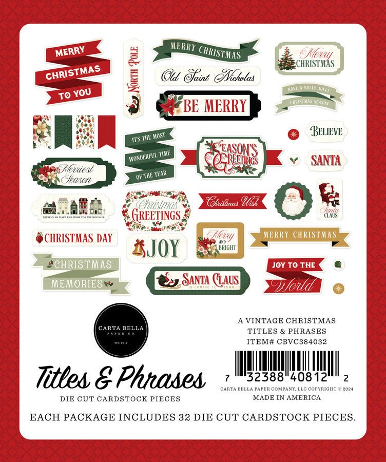 Carta Bella A Vintage Christmas Titles & Phrases Ephemera - Craftywaftyshop