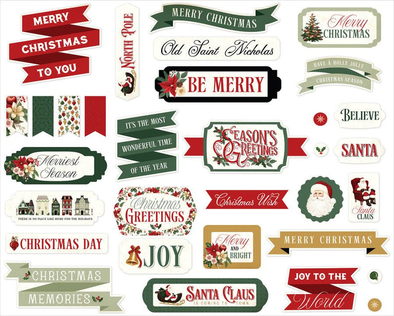 Carta Bella A Vintage Christmas Titles & Phrases Ephemera - Craftywaftyshop