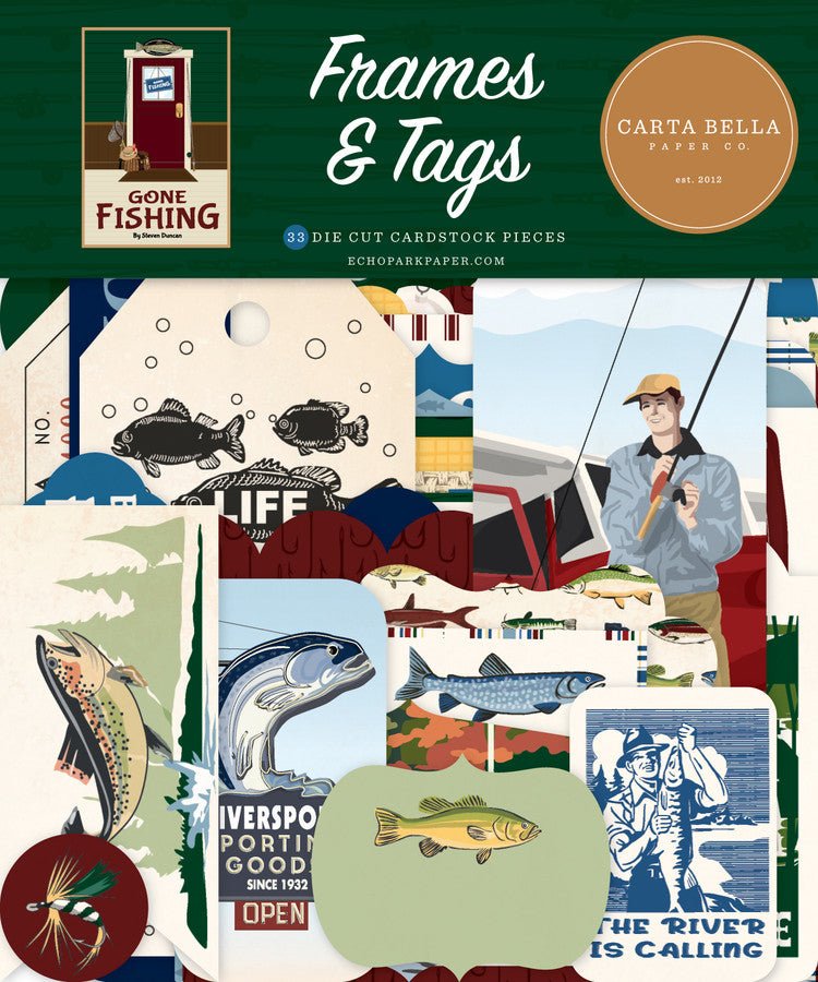 Carta Bella Gone Fishing Frames and Tags Cardstock Ephemera - Craftywaftyshop