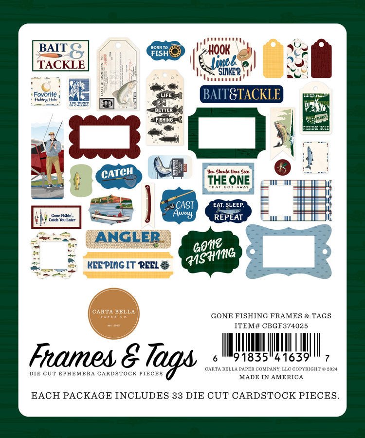 Carta Bella Gone Fishing Frames and Tags Cardstock Ephemera - Craftywaftyshop