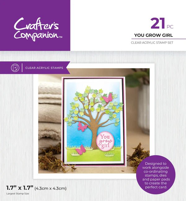 Crafter's Companion Garden Collection Clear Acrylic Stamps - You Grow Girl - Craftywaftyshop