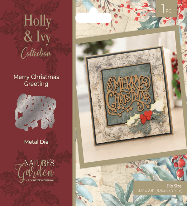 Crafters Companion Nature’s Garden Holly & Ivy - Metal Die - Merry Christmas Greeting - Craftywaftyshop