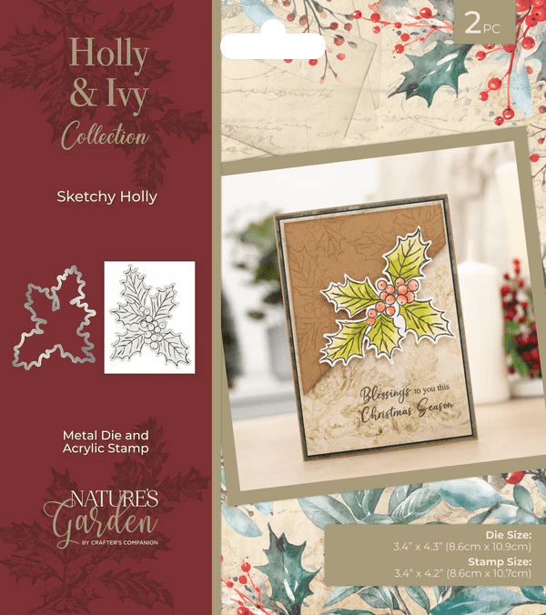 Crafters Companion Nature’s Garden Holly & Ivy - Stamp and Die - Sketchy Holly - Craftywaftyshop