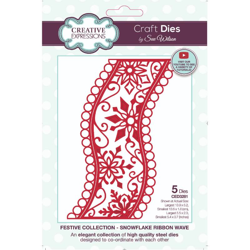 Creative Expressions Sue Wilson Festive Snowflake Ribbon Wave Craft Die - Craftywaftyshop