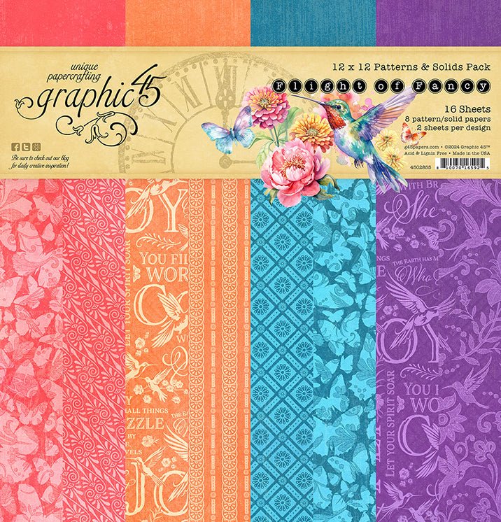 Graphic 45 Flight of Fancy 12×12 Patterns & Solids Pack - Craftywaftyshop