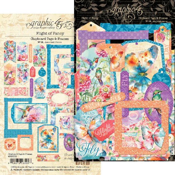 Graphic 45 Flight of Fancy Chipboard Tags & Frames Ephemera - Craftywaftyshop