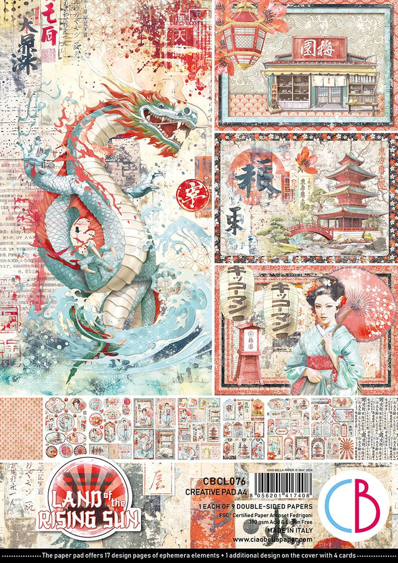 Land Of The Rising Sun A4 Creative Ephemera Pad by Ciao Bella - Craftywaftyshop