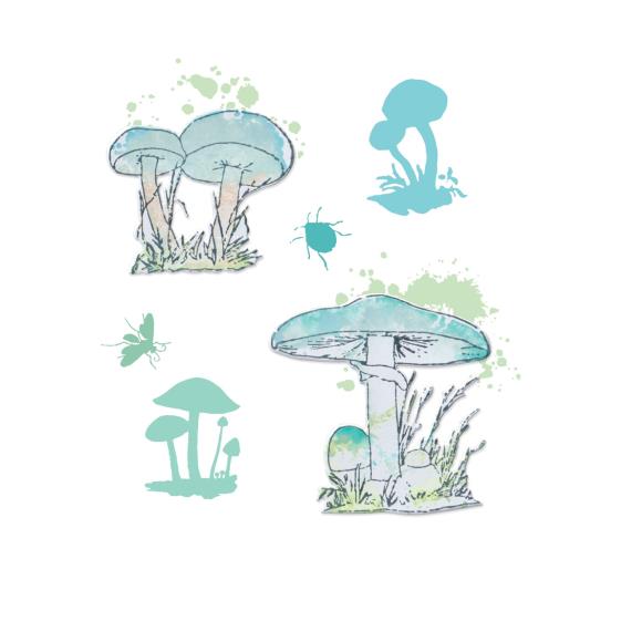 Sizzix A5 Clear Stamps Set 10PK W/2PK Framelits Die Set Painted Pencil Mushrooms By 49 And Market - Craftywaftyshop