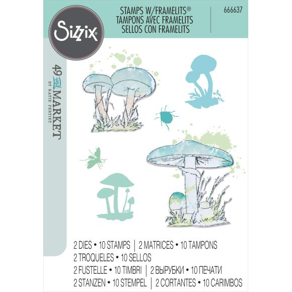 Sizzix A5 Clear Stamps Set 10PK W/2PK Framelits Die Set Painted Pencil Mushrooms By 49 And Market - Craftywaftyshop