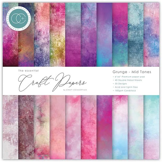 The Essential Craft Papers 6x6 Grunge Mid Tones by Craft Consortium - Craftywaftyshop