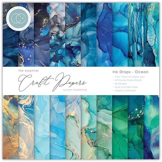 The Essential Craft Papers 6x6 Ink Drops Ocean by Craft Consortium - Craftywaftyshop