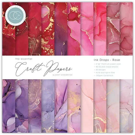 The Essential Craft Papers 6x6 Ink Drops Rose by Craft Consortium - Craftywaftyshop