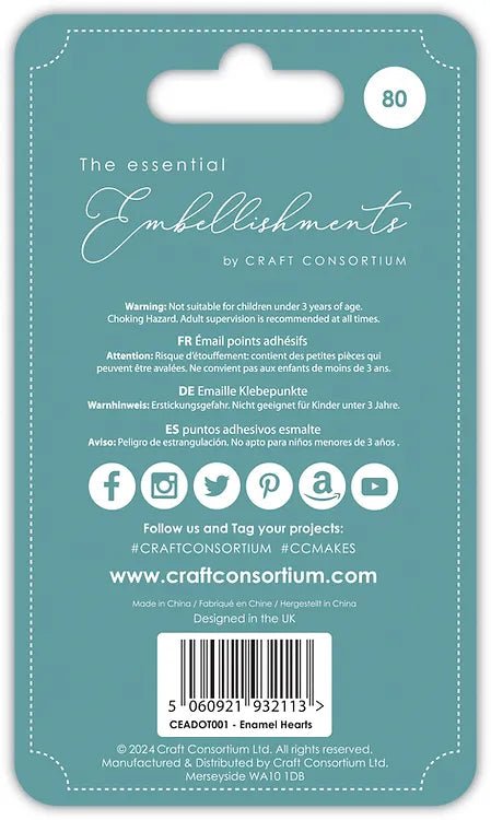 The Essential Embellishments Adhesive Enamel Hearts by Craft Consortium - Craftywaftyshop