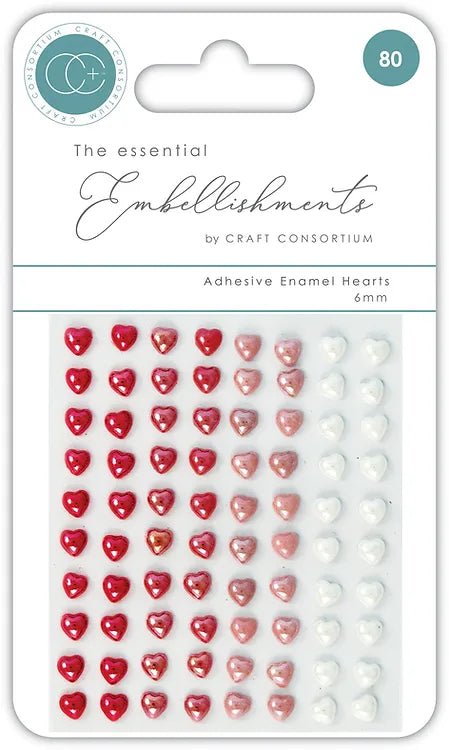 The Essential Embellishments Adhesive Enamel Hearts by Craft Consortium - Craftywaftyshop