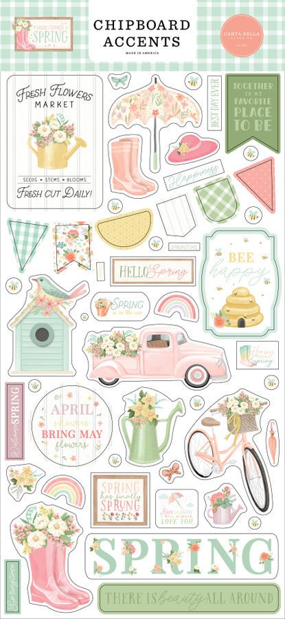 Carta Bella Here Comes Spring 6x13 Chipboard Accents - Craftywaftyshop