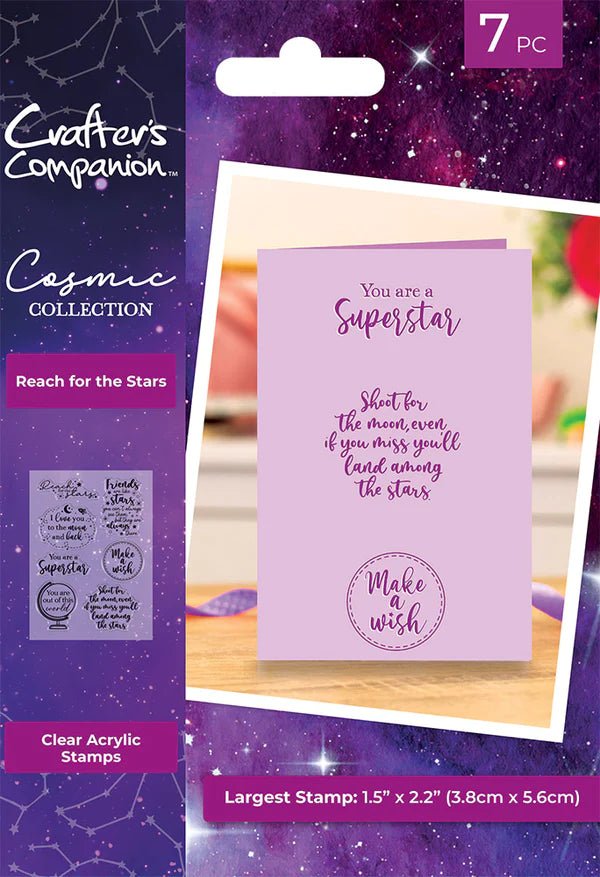 Cosmic Collection A6 Sentiment Stamps Reach for the Stars by Crafters Companion - Craftywaftyshop