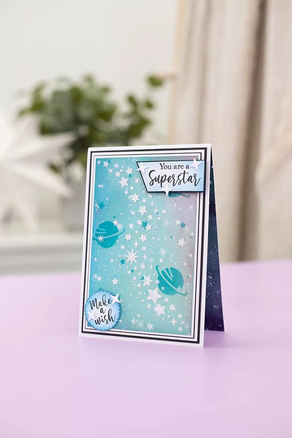 Cosmic Collection A6 Sentiment Stamps Reach for the Stars by Crafters Companion - Craftywaftyshop