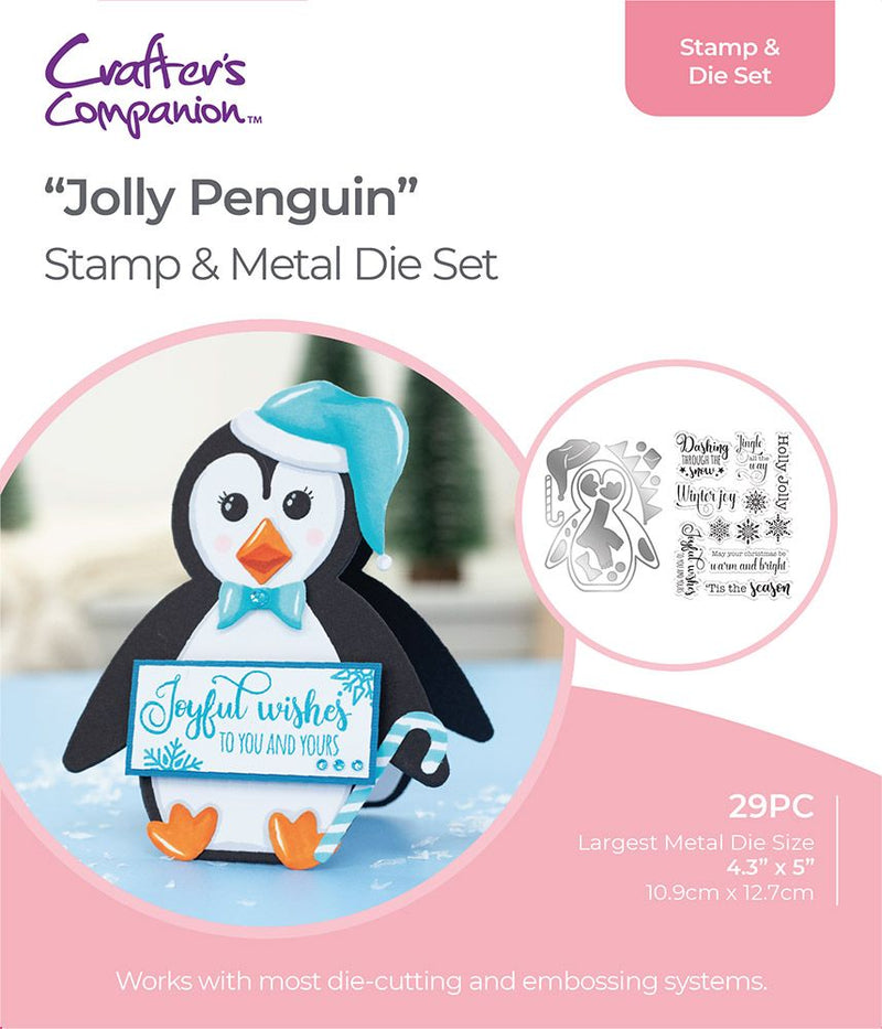 Gemini Shaped Card Base Stamp & Die - Jolly Penguin by Crafters Companion - Craftywaftyshop
