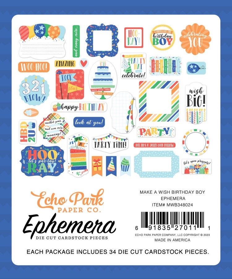 Make A Wish Birthday Boy Ephemera by Echo Park - Craftywaftyshop