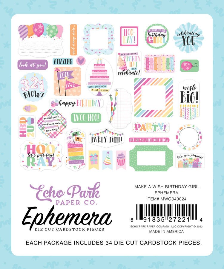 Make A Wish Birthday Girl Ephemera by Echo Park - Craftywaftyshop