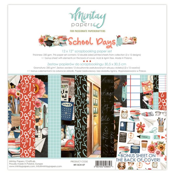 Mintay School Days 12 x 12 Paper Set - Craftywaftyshop