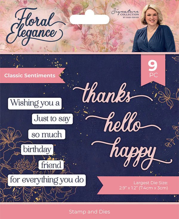 Sara Signature Floral Elegance Stamp & Die Classic Sentiments by Crafters Companion - Craftywaftyshop