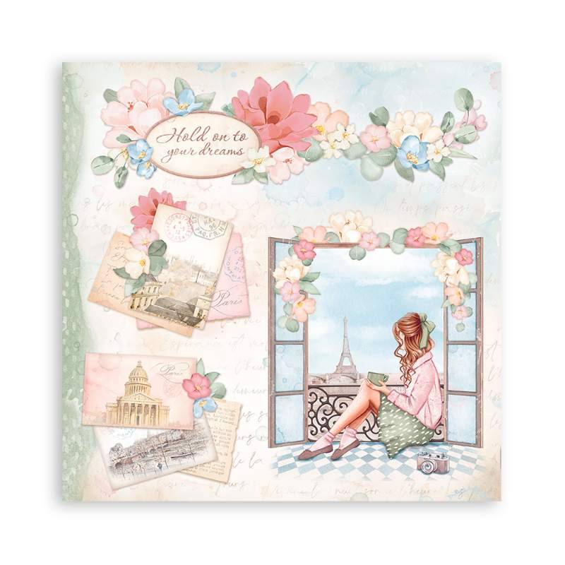 Stamperia Mini Scrapbooking Pad 10 20.3 x 20.3 cm (8×8) Create Happiness Oh Lá Lá - Craftywaftyshop