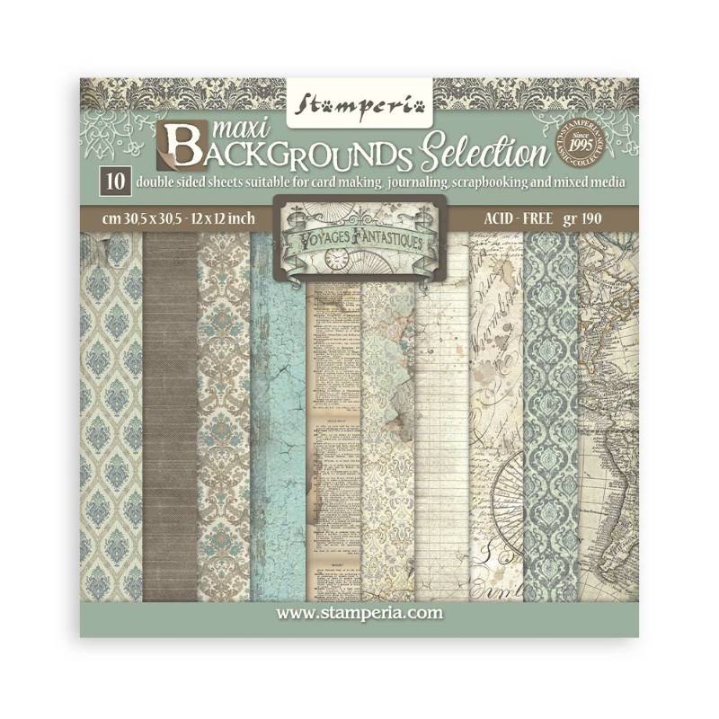 Stamperia Scrapbooking Pad (12×12) Background Selection Voyages Fantastiques - Craftywaftyshop