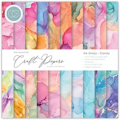 The Essential Craft Papers 6x6 Ink Drops Candy by Craft Consortium - Craftywaftyshop