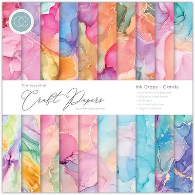 The Essential Craft Papers 8x8 Ink Drops Candy by Craft Consortium - Craftywaftyshop