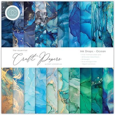 The Essential Craft Papers 8x8 Ink Drops Ocean by Craft Consortium - Craftywaftyshop