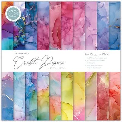 The Essential Craft Papers 8x8 Ink Drops Vivid by Craft Consortium - Craftywaftyshop