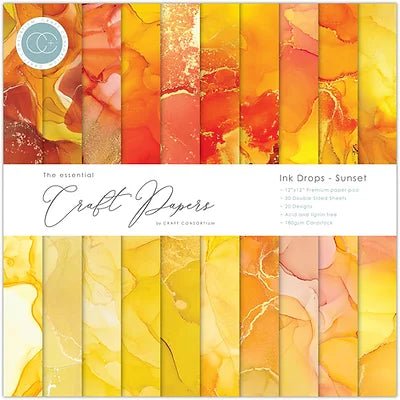 The Essential Craft Papers Ink Drops Sunset 12 x 12 Paper Pad by Craft Consortium - Craftywaftyshop