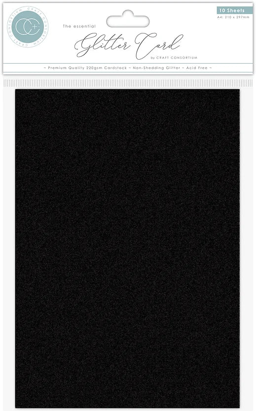 The Essential Non Shedding Black A4 Glitter Card by Craft Consortium - Craftywaftyshop