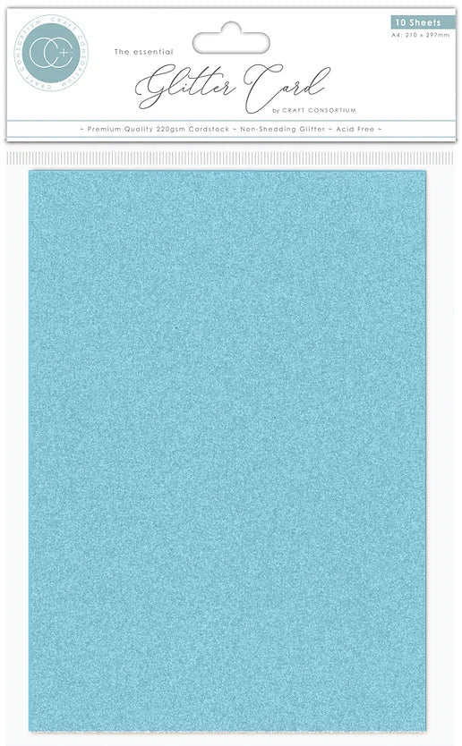 The Essential Non Shedding Sky Blue A4 Glitter Card by Craft Consortium - Craftywaftyshop